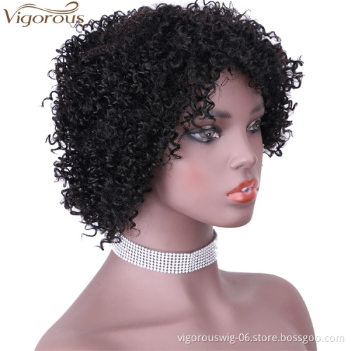 Vigorous Top Quality 100% Human Hair Wig Black Middle Part Short Wigs Kinky Curly Wigs for Black Women Wholesale Price